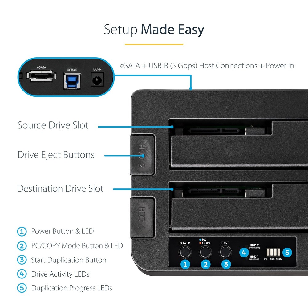 StarTech eSATA / USB 3.0 Hard Drive Duplicator Dock with SATA 6Gbps