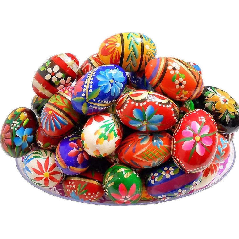 Polish Easter Hand Painted Wooden Eggs Pisanki Decorative Eggs for Easter Set...