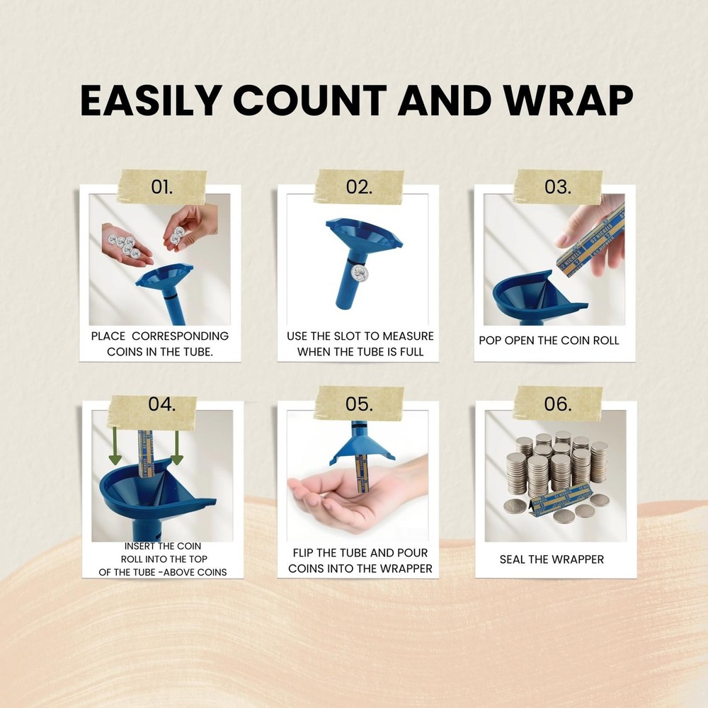 Coin Rolls Wrappers Flat Assorted with 4 Coin Sorters Tubes 250 PCS
