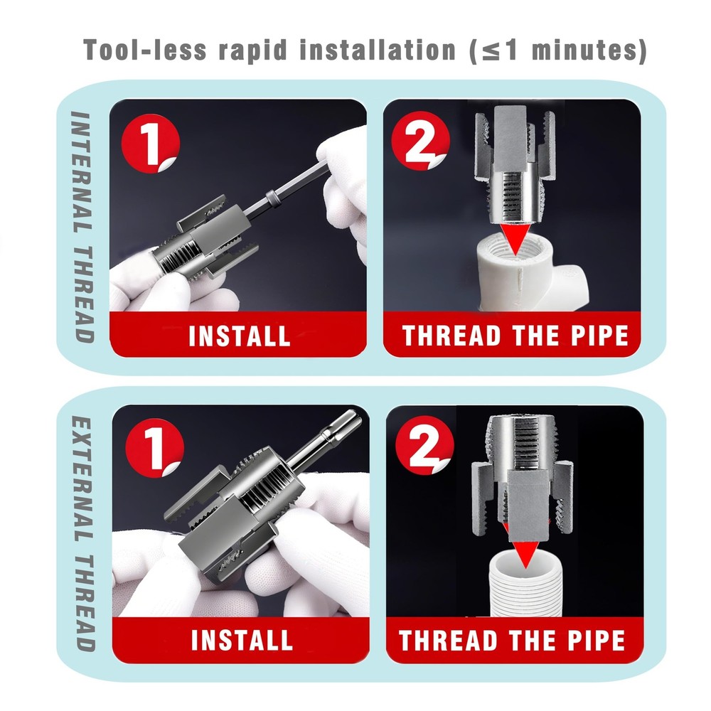 Integrated Internal & External Pipe Threading Tool with Screw Extractor & Sea...