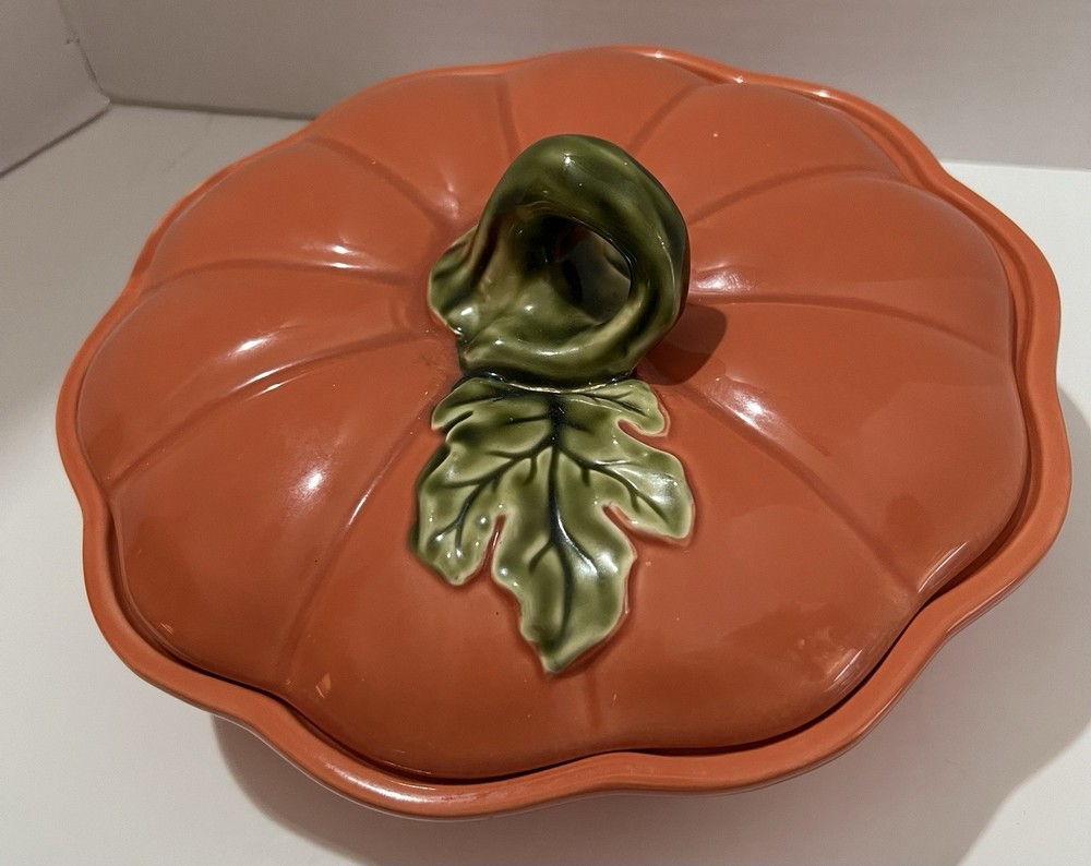 Pumpkin shaped Covered Casserole. 10 1/2” round