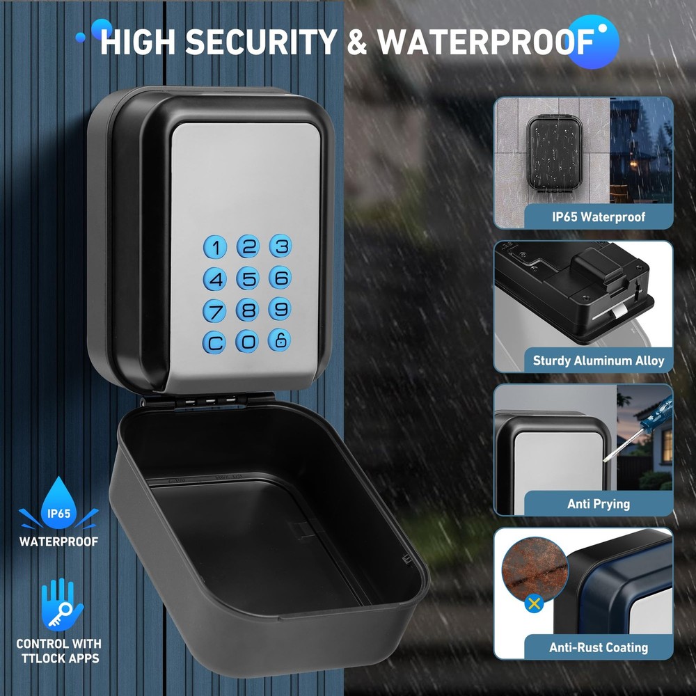 Smart Key Lock Box - Bluetooth Electronic Lock Box for Keys, Wall Mount Digit...
