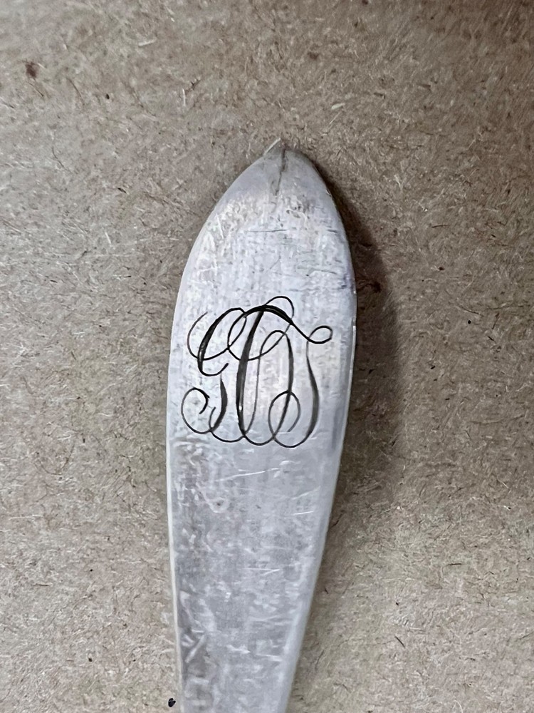 Antique German Solid Silver Spoon C.P. Deschmann 12 Lot .750 Silver 12g Monogram