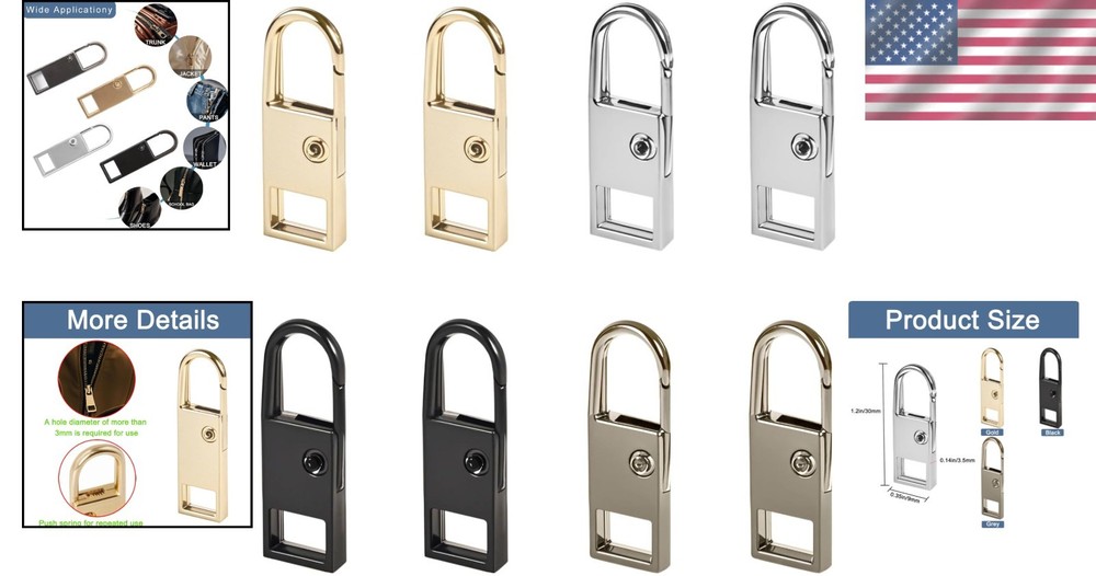 Quality Zipper Pull Set - 8 Pcs in Attractive Colors, Easy Hook Installation