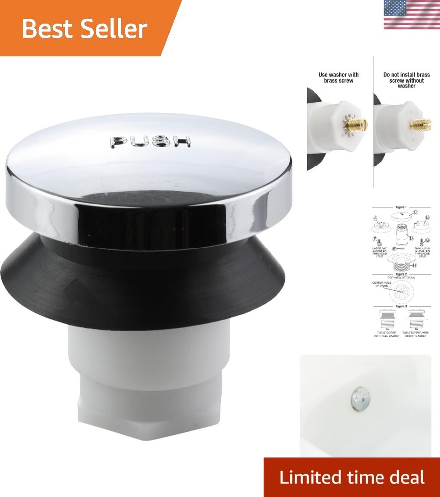 Durable Plastic Touch-Toe Tub Drain Stopper with Chrome Finish - Easy Install