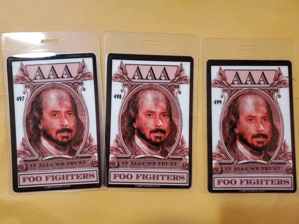 Foo Fighters commemorative all access backstage passes. Numbered 497, 498 & 499