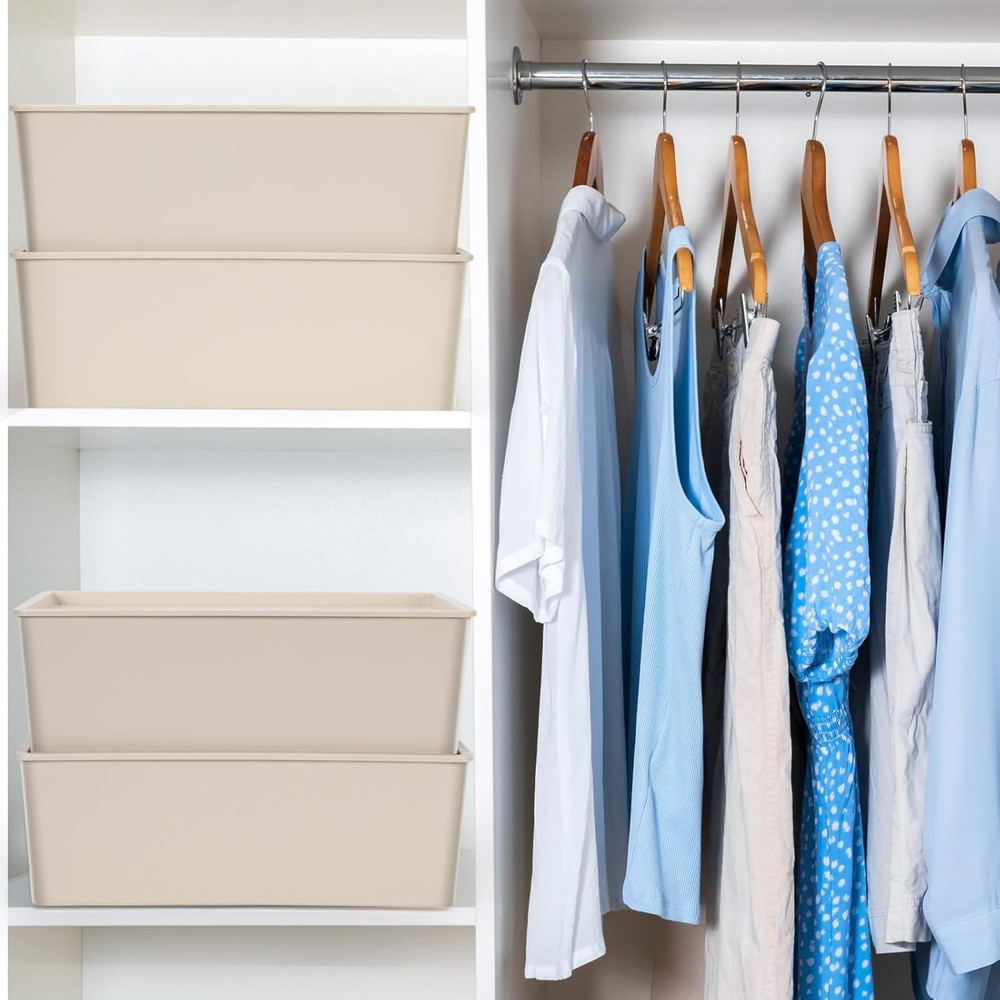 6 Pcs Plastic Storage Bins with Lids Stackable Storage Containers Durable Box Ba