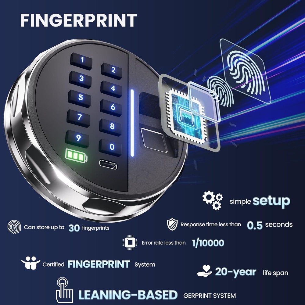 Smart Biometric Safe - (0.80 cu. ft.) Fingerprint Lock Box with Silent Mode, ...