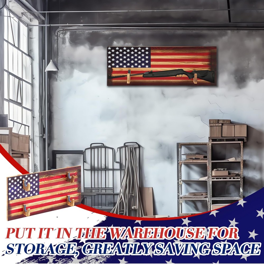 Wall Mount Gun Rack Indoor Rack for 2 Guns Wood Display Storage Shelf with Ameri