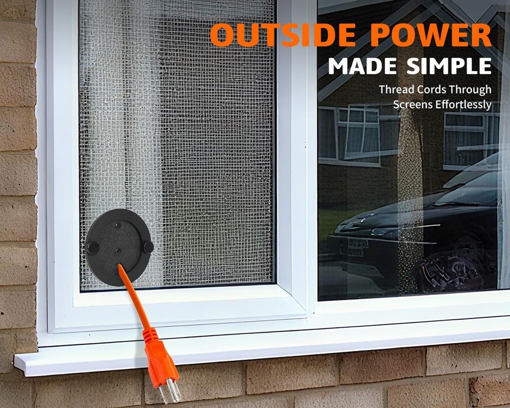 Window Screen Pass through Attachment - Bring inside Power Outside, for 1/10"-1/