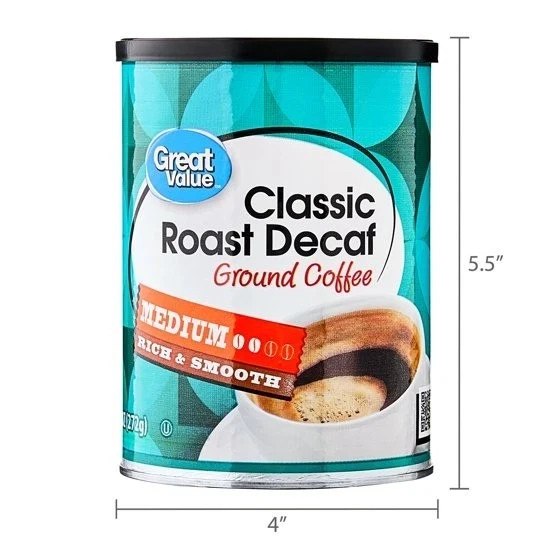 2 pack Great Value Decaf Classic Medium Roast Ground Coffee, 9.6 oz New