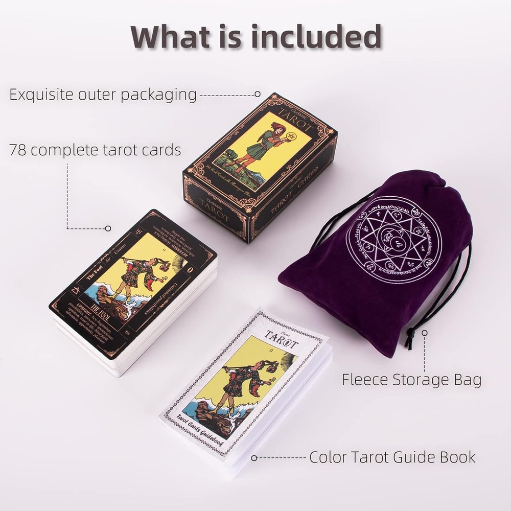 Classic Tarot Deck with Meanings, Guide Book & Pouch