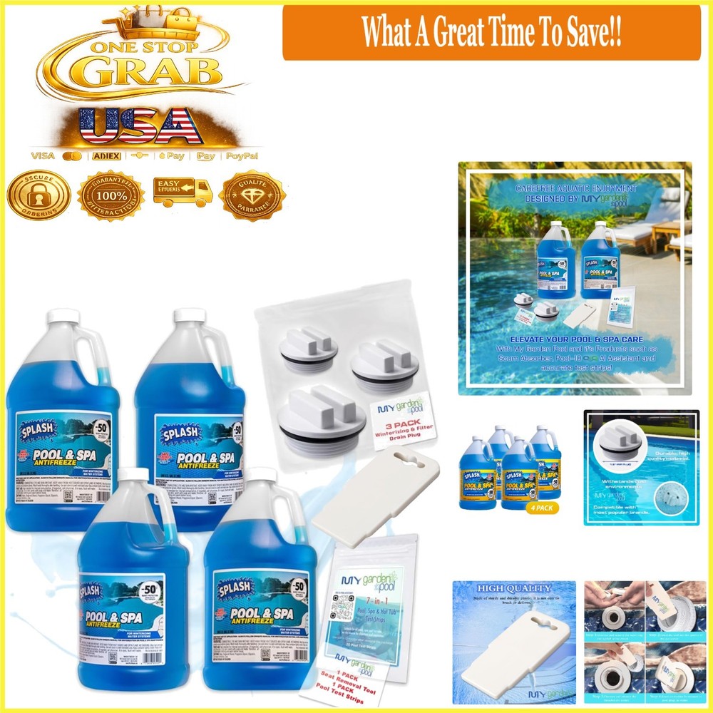Splash Pool & Spa Antifreeze Bundle with  Strips & Winterizing Plug 4 Pack