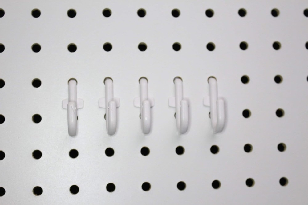 50 Pack White Heavy Duty J Style Pegboard Hooks for Garage & Workshop
