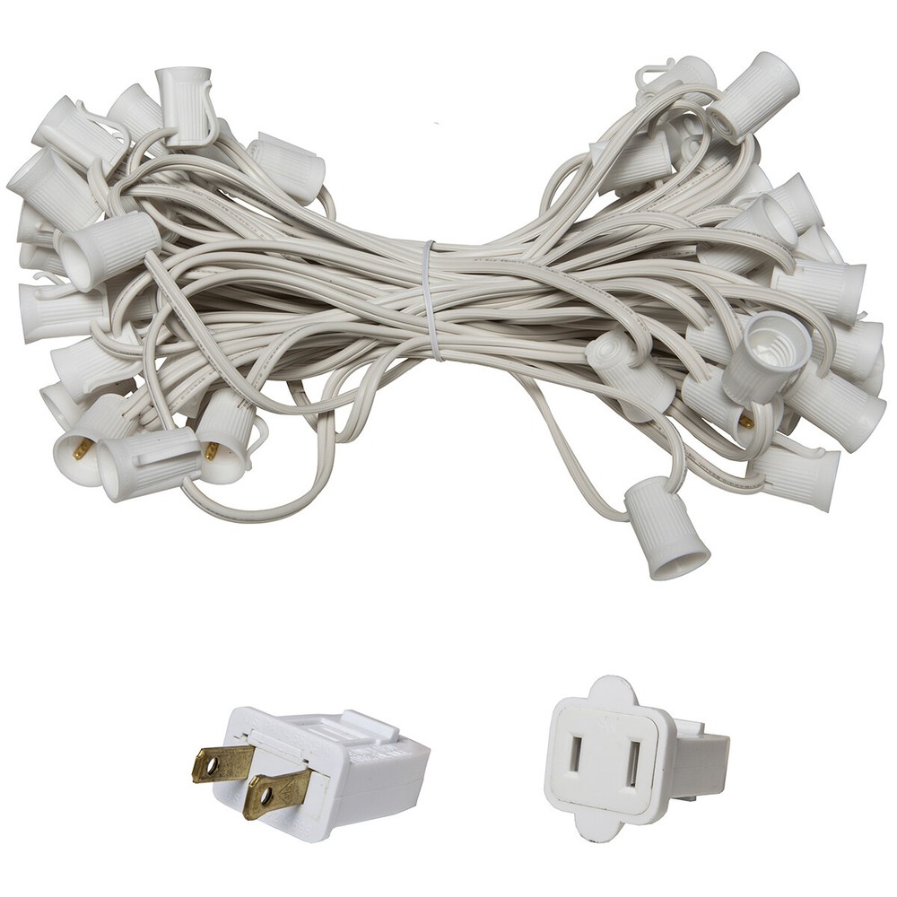 10'-50' White Patio Light Socket Stringer, 12" Spacing, E17 Sockets, 8A, SPT1
