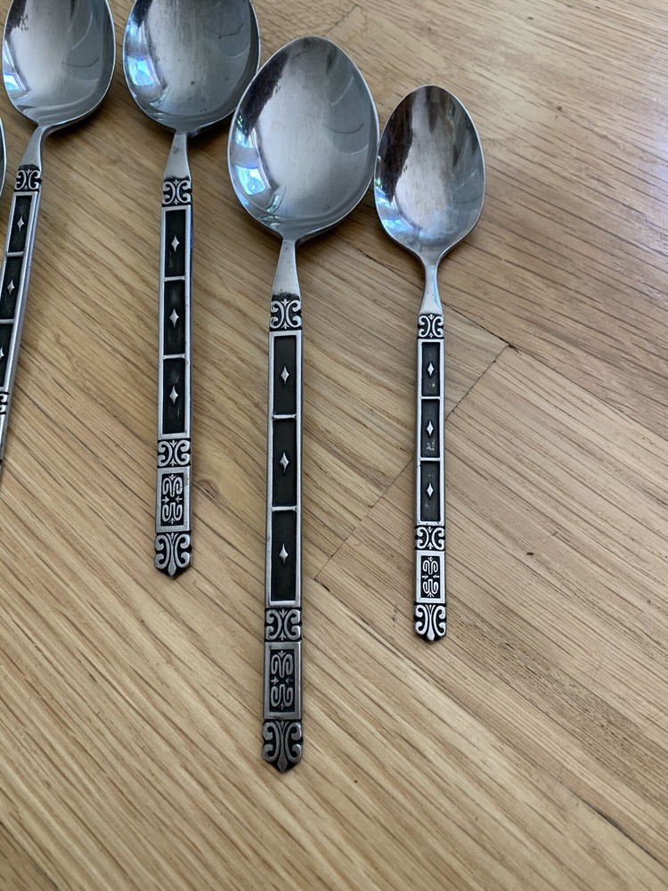 6 Flatware Vintage Continental Ecko Black Square Japan Triangle Goth Mid Century