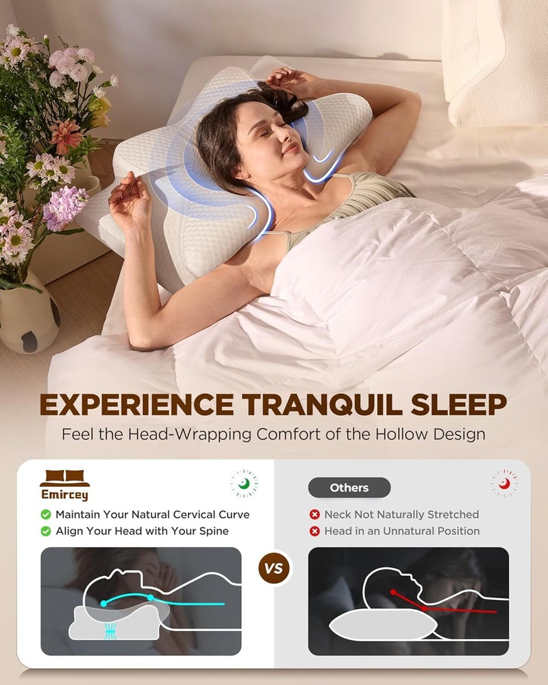 Cervical Pillow, Ergonomic Side Sleeping Pillow for Adults, Memory Foam Pillow