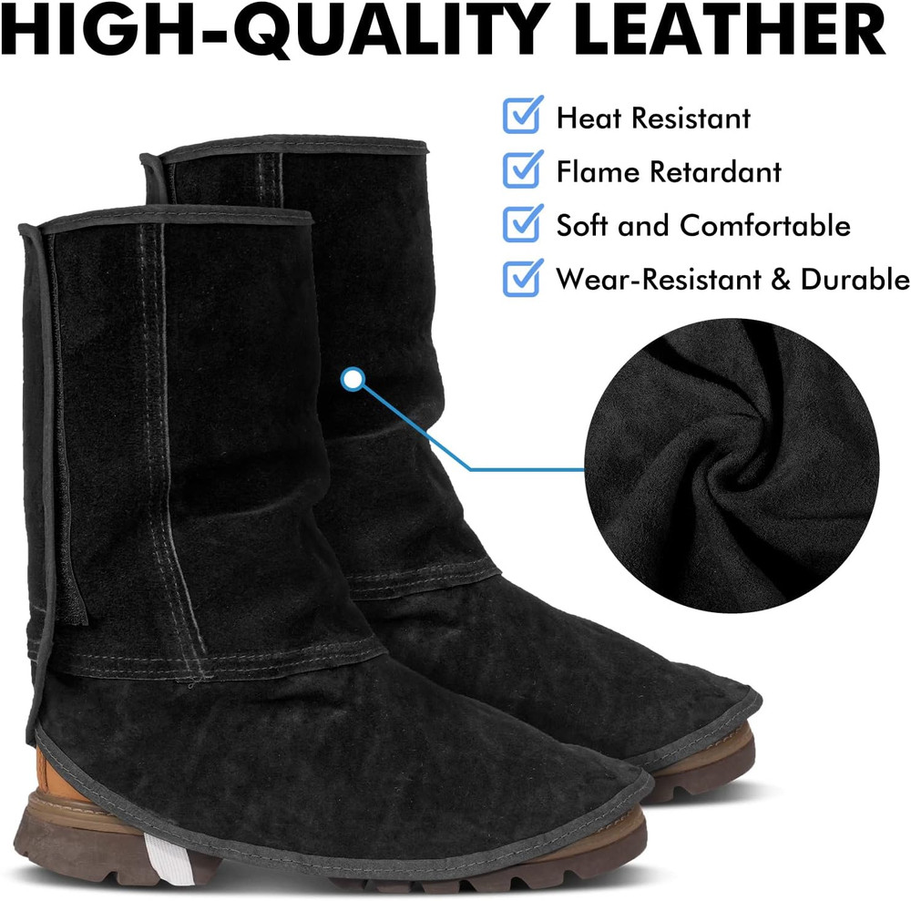 Leather Welding Spats - Flame Resistant Adjustable Boot Protectors