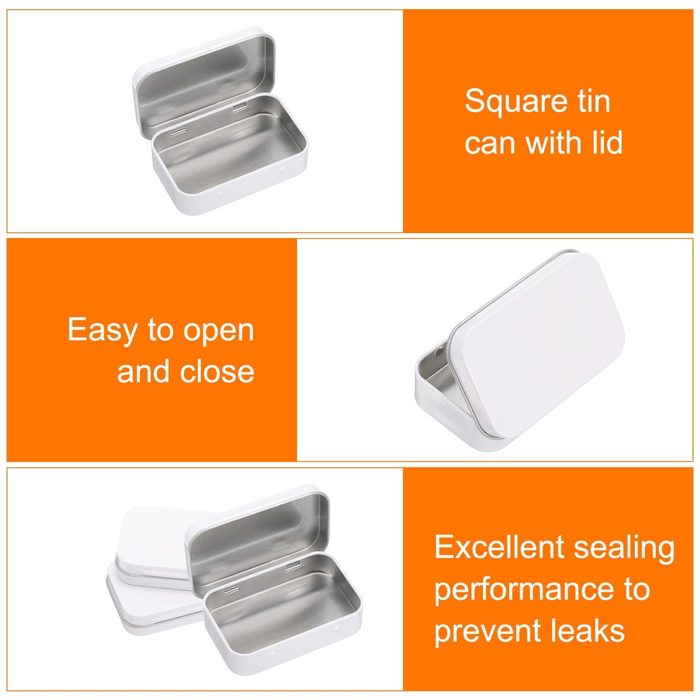 2pcs 3.7x2.4x0.8" Metal Rectangular Tinplate Tin Box with Lids, White