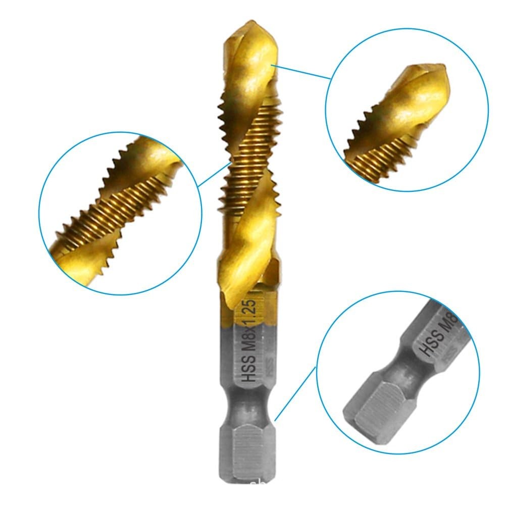 6 PCS Combination Drill and Tap Set, Professional HSS Titanium Thread Tap Drill