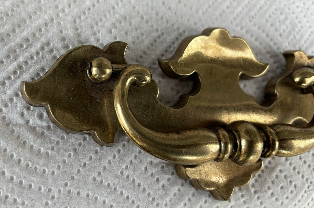 BIG Antique Hardware Vintage Brass Chippendale Drawer Pull 4.25” centers