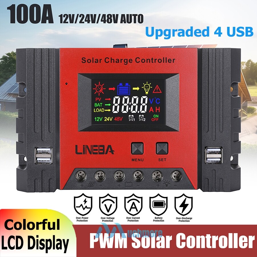 1~2PK 100A PWM Solar Panel Regulator Charge Controller 12V/24V/48V Auto Tracking