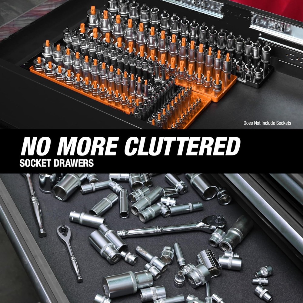 22418 Deluxe 6-Piece Socket Organizer Set - Tool Box Essential in Orange/Black