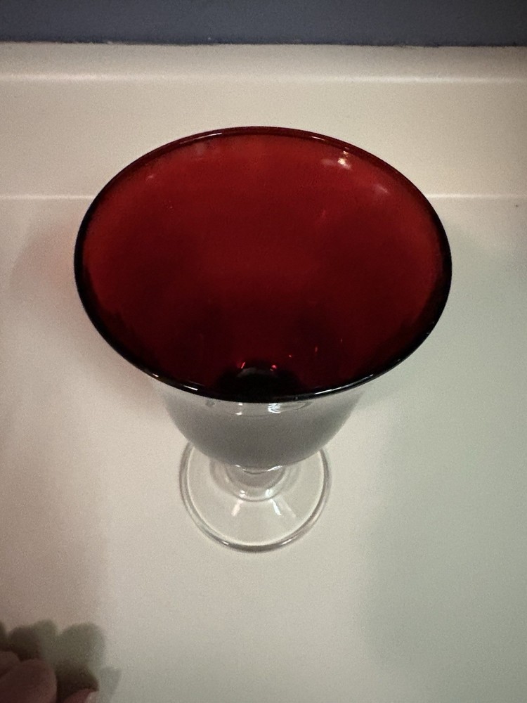 Vintage 7.25” Ruby Red with Clear Stem Wine Glasses~Replacement Piece