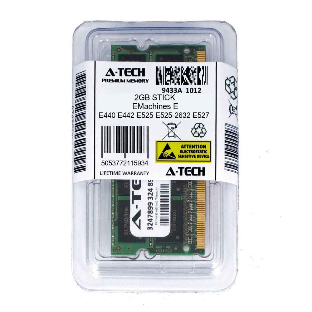 2GB SODIMM EMachines E440 E442 E525 E525-2632 E527 E528 PC3-8500 Ram Memory