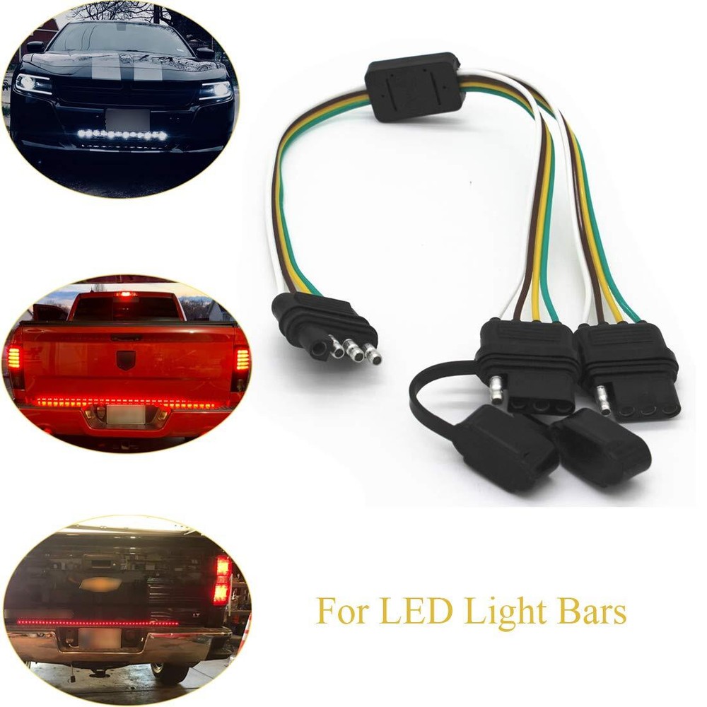 2PCS 4 Way Y-Splitter Plug Wiring Plug 4 Pin Connectors for Tailgate Light Bar