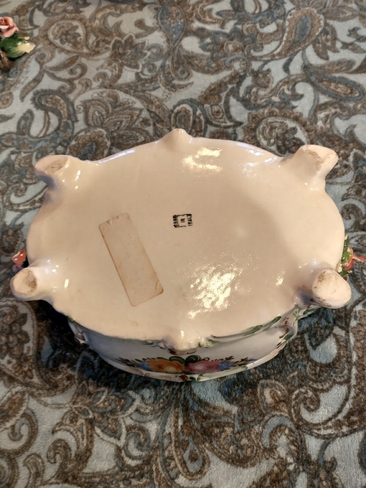 Capodimonte Flowered Bowl And Candlesticks