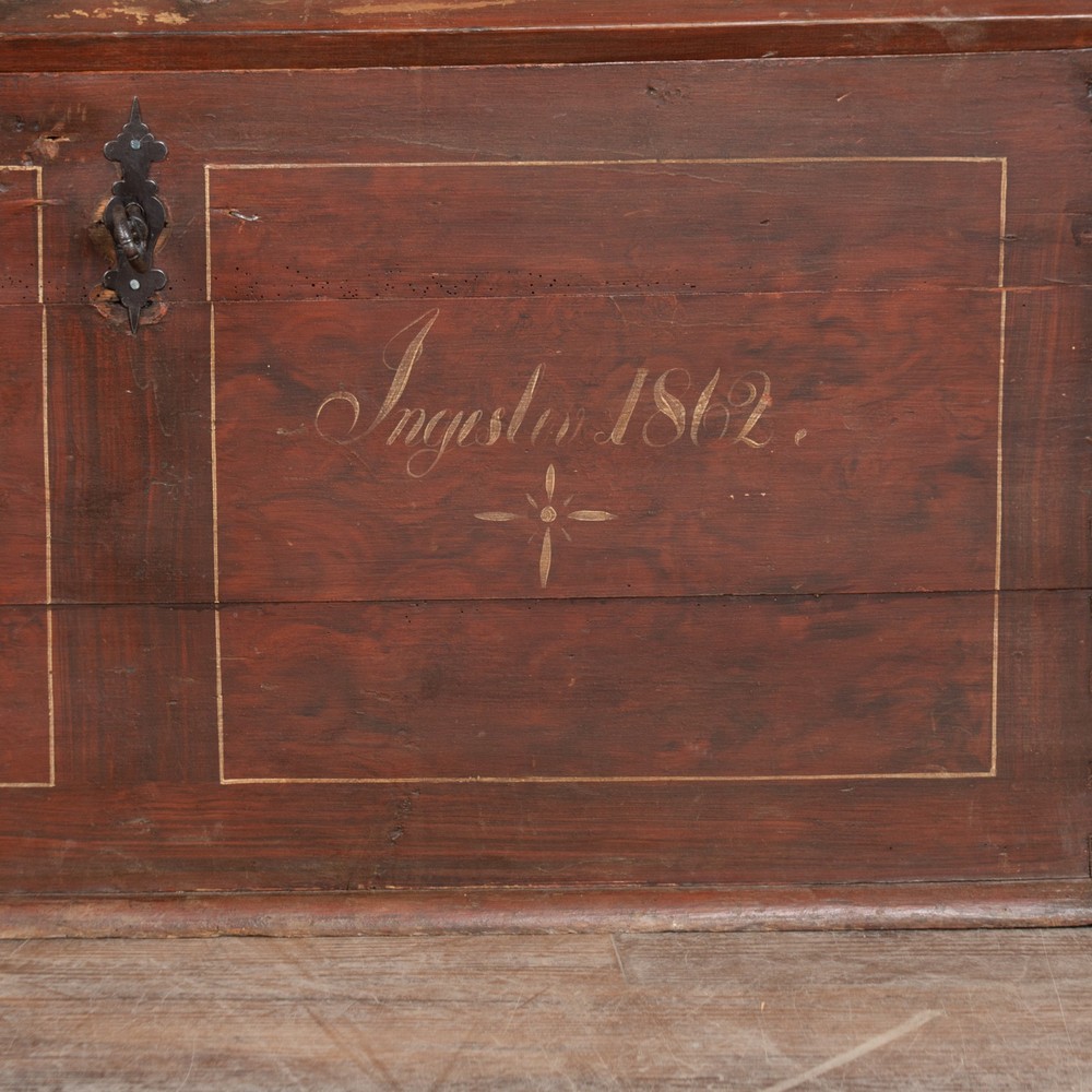 Danish Original Painted Dome Top Pine Trunk dated 1862