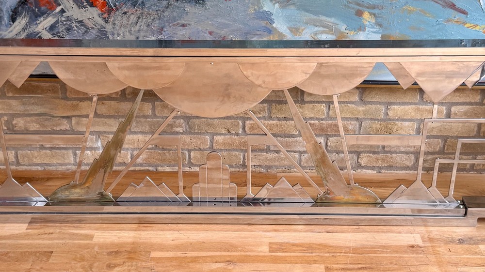 Art Deco Original Machine Age Chrome Brass Architectural Sculpture Panel Railing