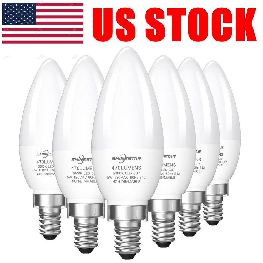 6 Pack LED Candelabra Bulbs C37 E12 Ceiling Fan Light Bulbs 5000K Daylight White