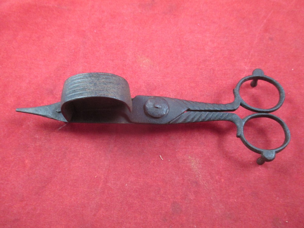 Antique Iron Candle / Wick Cutter / Scissors Tool spring loaded hand made.