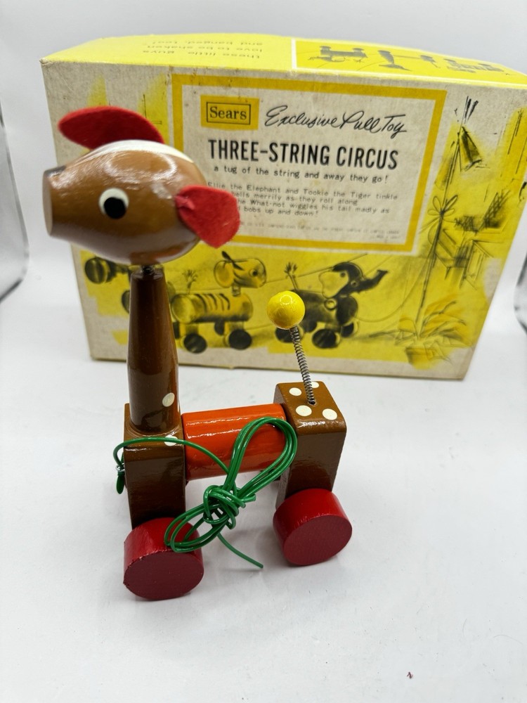 Vintage Sears Exclusive Pull Toy Three-String Circus 1950s – Complete with Box
