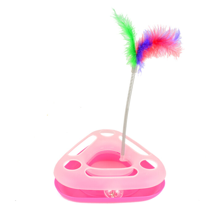 Cat Toy Triangle  Bell Ball Track with Spring Swatter Feathers Interactive Fun