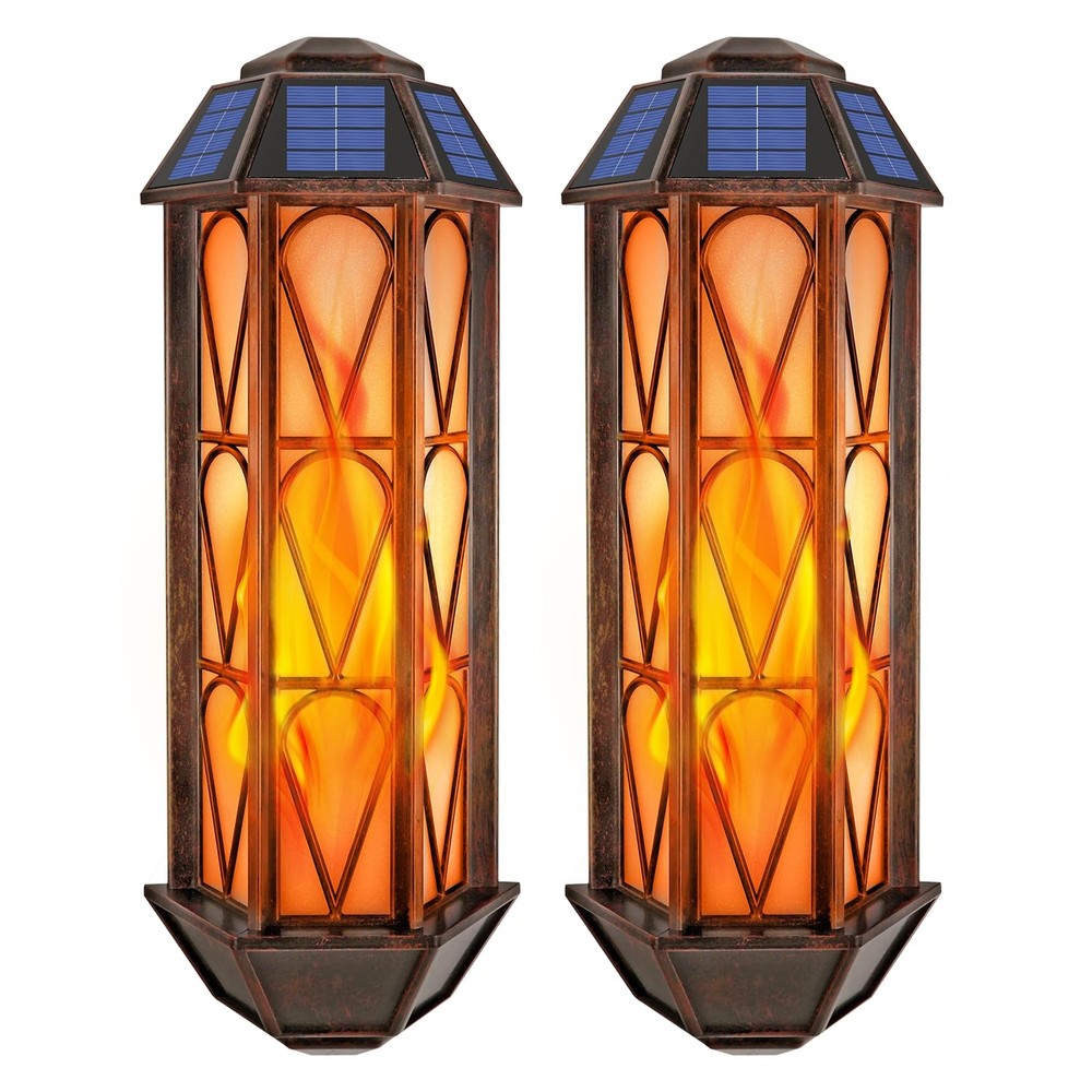 Solar Flame Wall Sconce Lights Outdoor, 74 LED Flickering Flame Sconces, Sola...