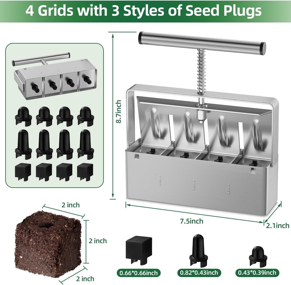 Soil Blocker 2 Inch 4 Cell Handheld Soil Blocking Tool for Seed Starting