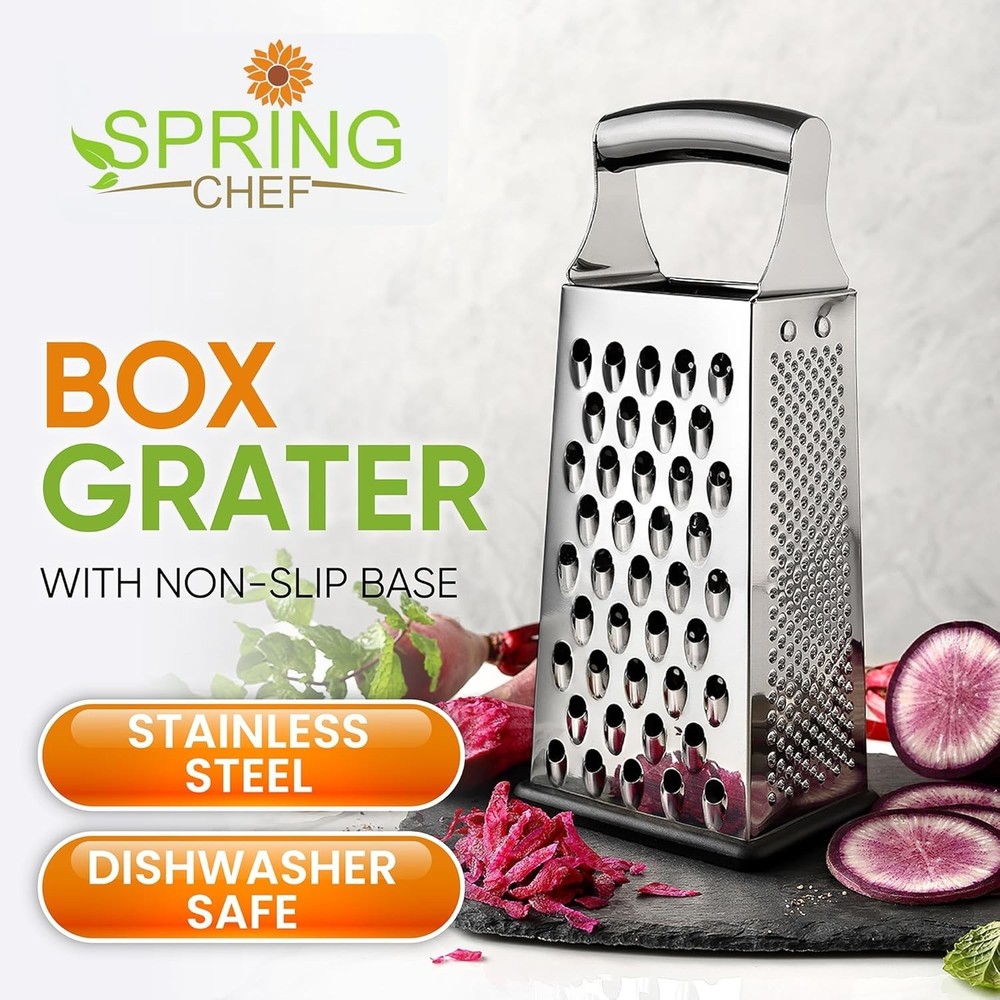 Professional Stainless Steel Parmesan Grater - 4 Sided Multi-Function Shredder