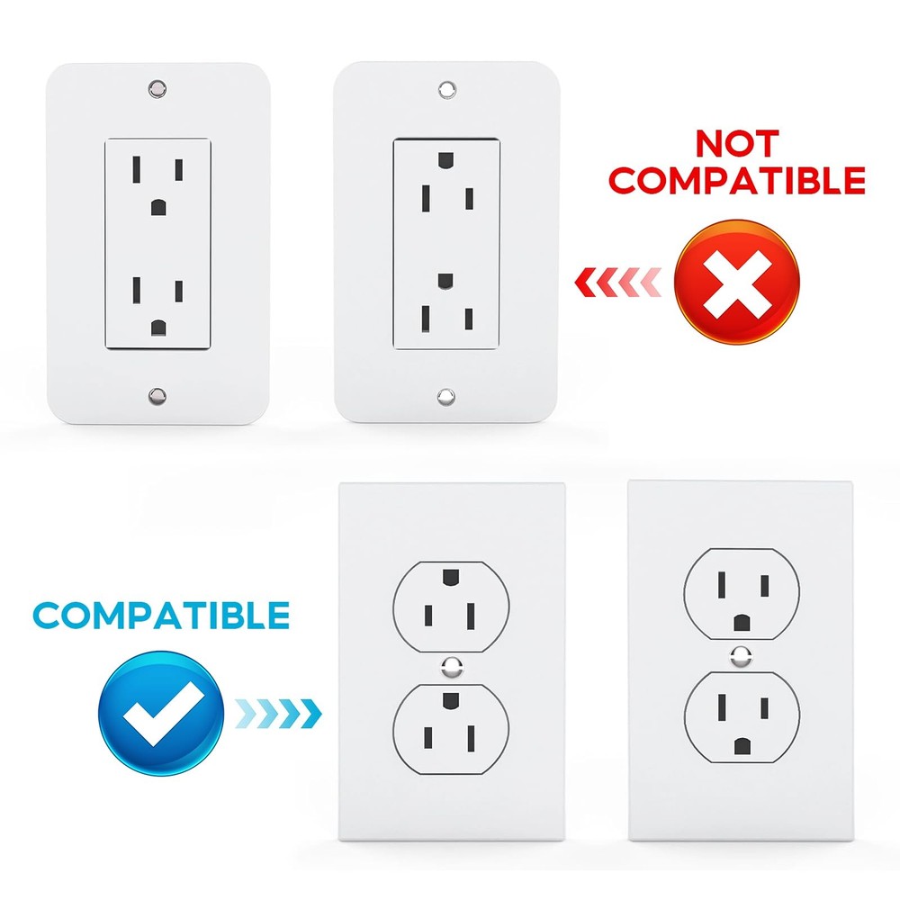 White Wall Outlet Shelf with Cord Storage - Standard Vertical Duplex Organize...