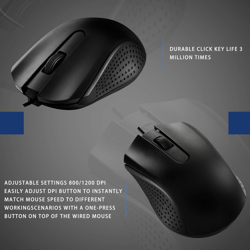 20 Pcs Wired USB Computer Mouse Bulk 3-Button Corded Mouse Wired Mouse for La...