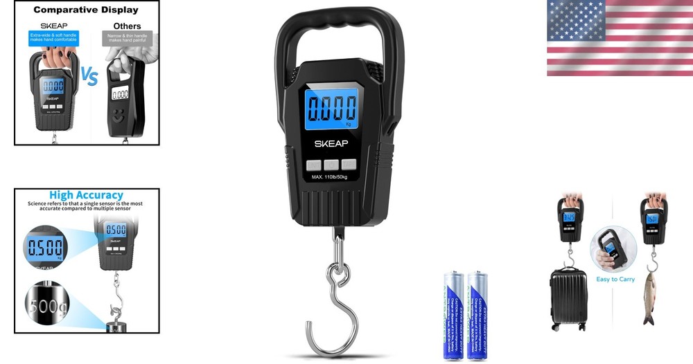 Digital Fish Scale with Backlit LCD – 110lb Capacity & Comfortable Handle