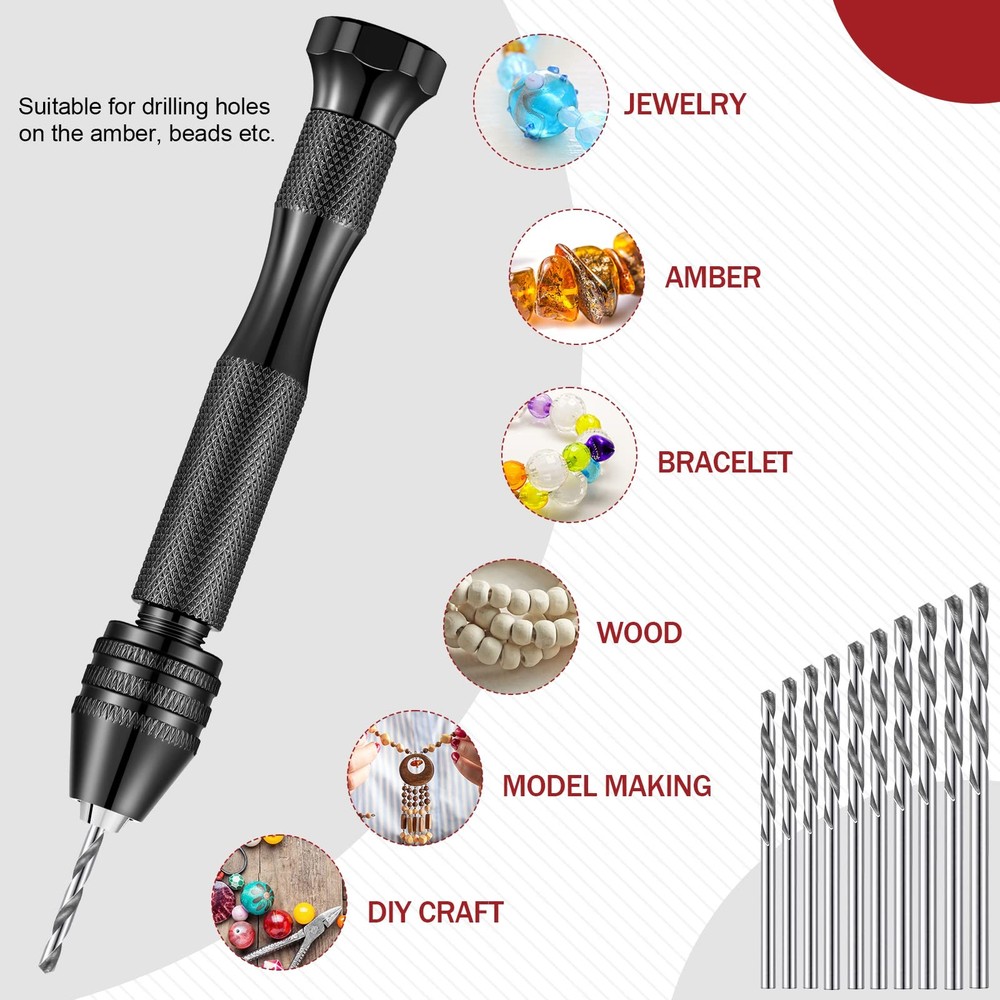 59 Pcs Hand Drill Bits Set: 49 Metal Pin Vise Micro Mini & 10 Rotary Tools