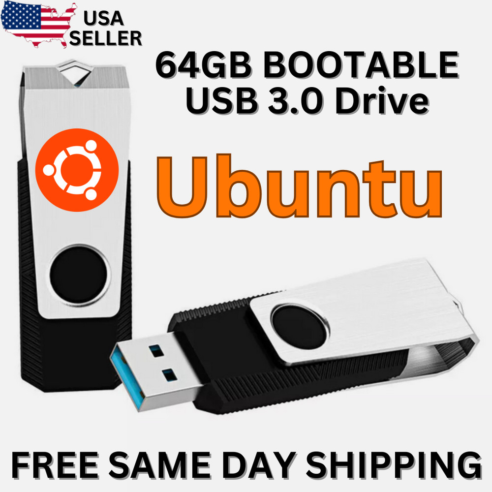 Ubuntu Linux Latest Version LTS Live OS 64GB Bootable USB 3.0 Flash Drive