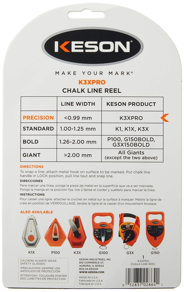 K3xpro Precision String Chalk Line Reel With 3x1 Rewind 100foot