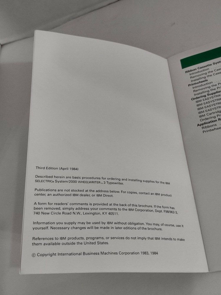 IBM Selectric System/2000 Supplies Brochure