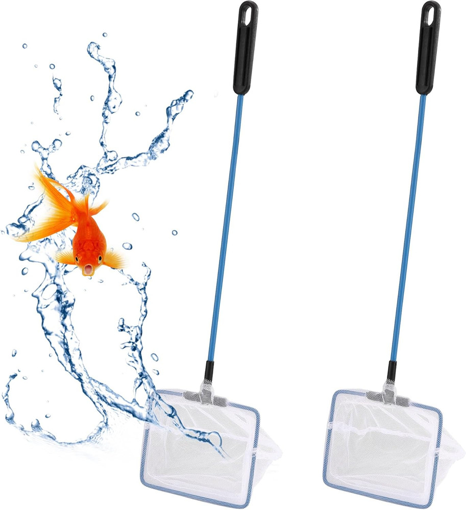 Fish Net Aquarium, Small Fish Tank Net with Long Plastic Handle, Square net with