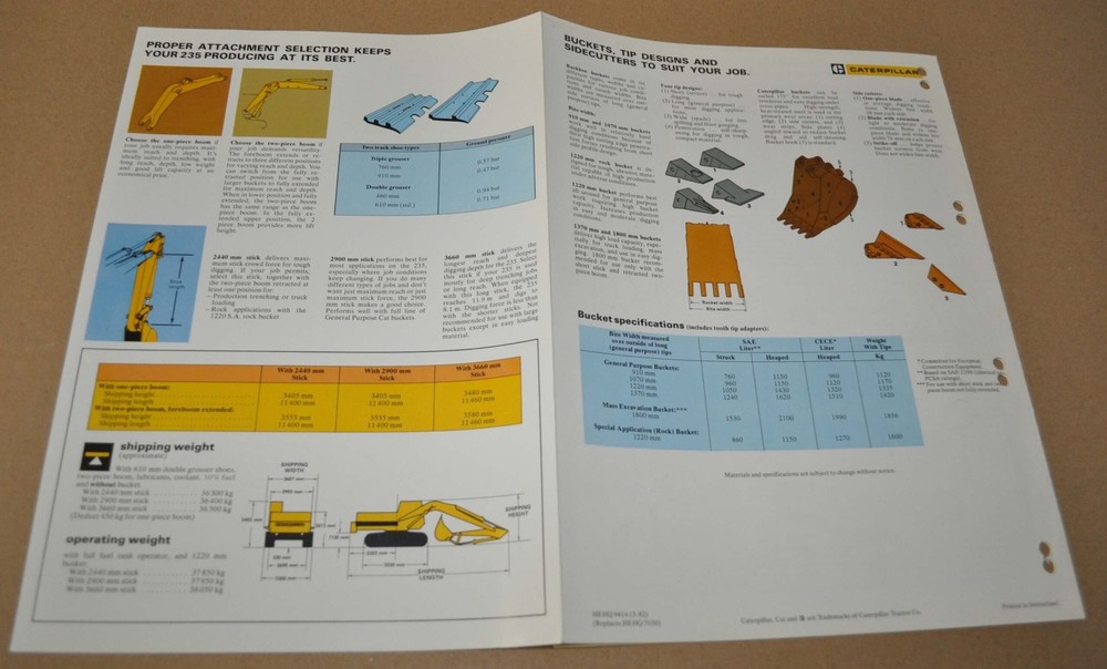 Caterpillar 235 Excavator Specification Brochure Prospekt