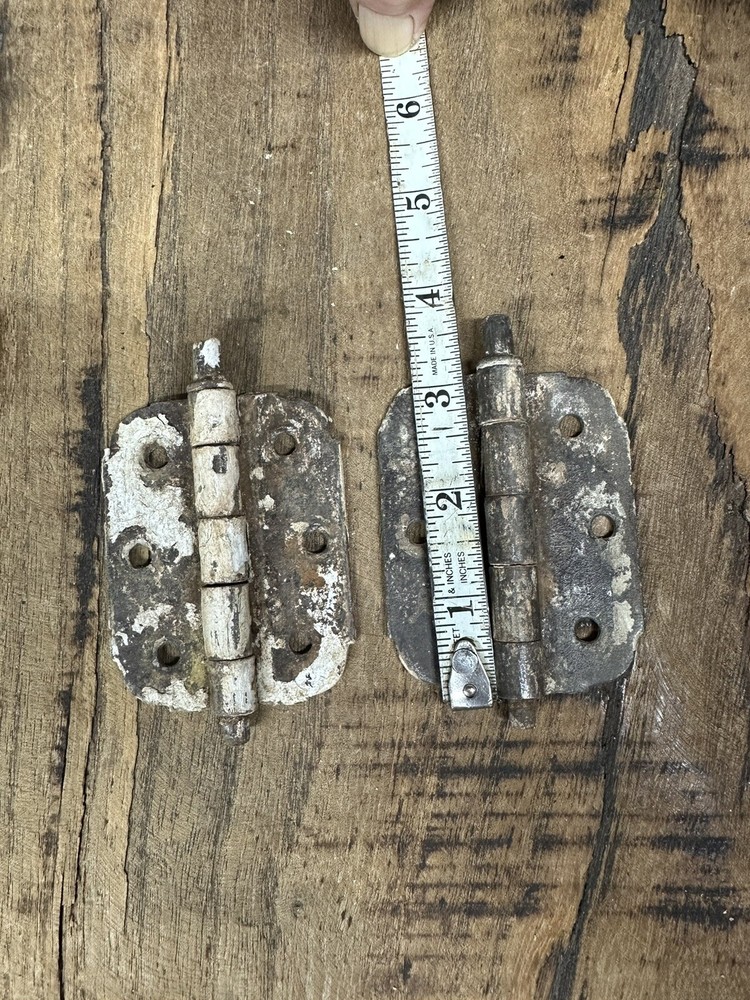 Pair Antique Door Hinges Old Original Paint